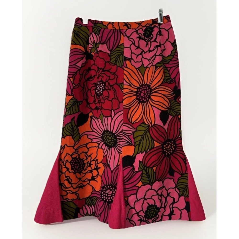 VTG  70s Vibrant Velvet Skirt Women's Handmade Flower Print Lace Sz 4-6 Groovy
